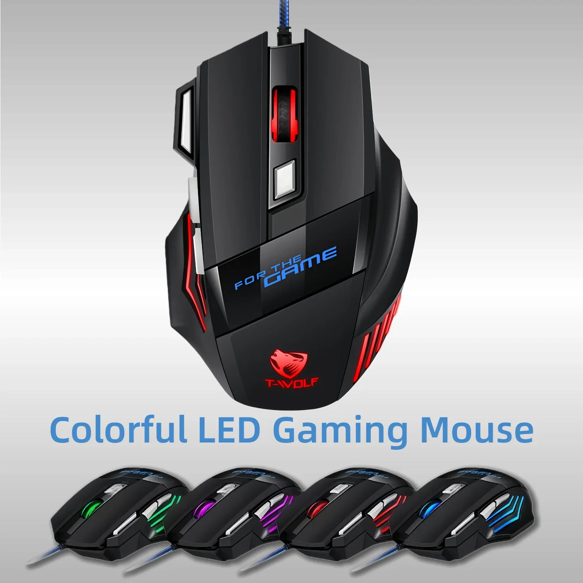 T-WOLF RGB Wired Optical Gaming Mouse 7 Buttons 2400 DPI