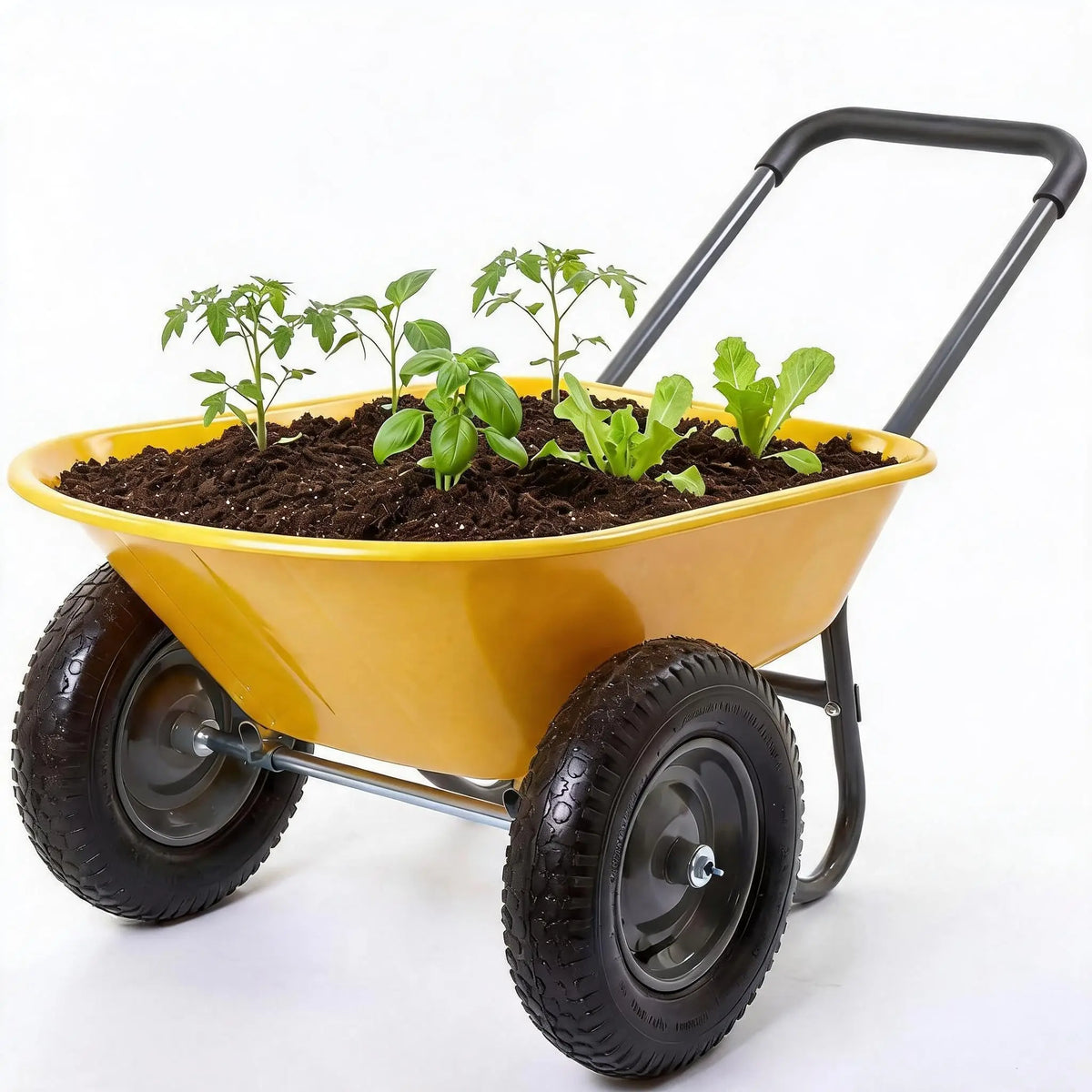HiMISS Dual Wheelbarrow Garden Utility Cart With Dump Bed